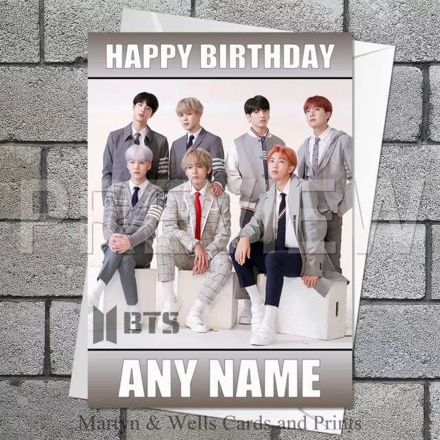 BTS birthday card: Bangtan Boys. 5x7 inches. Kpop. Personalised, plus envelope. 2