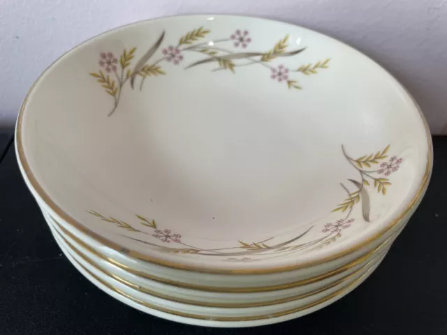 4 Bowls BERRY DESSERT Pink Flowers Wheat 22K Ceramic HARVEST BALLERINA Vintage