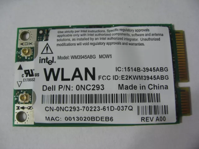 Genuine Dell D620 D630 D520WLAN Intel Wireless PCIe Card WiFi 3945ABG 0NC293