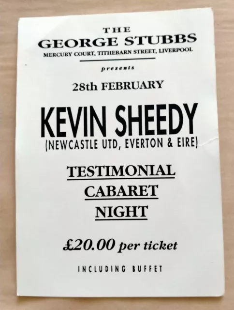 Everton Kevin Sheedy Testimonial Cabaret Night Ticket