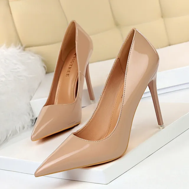 Patent Leather Pointed Toe Office High Heels Pump Wedding Shoes Shallow