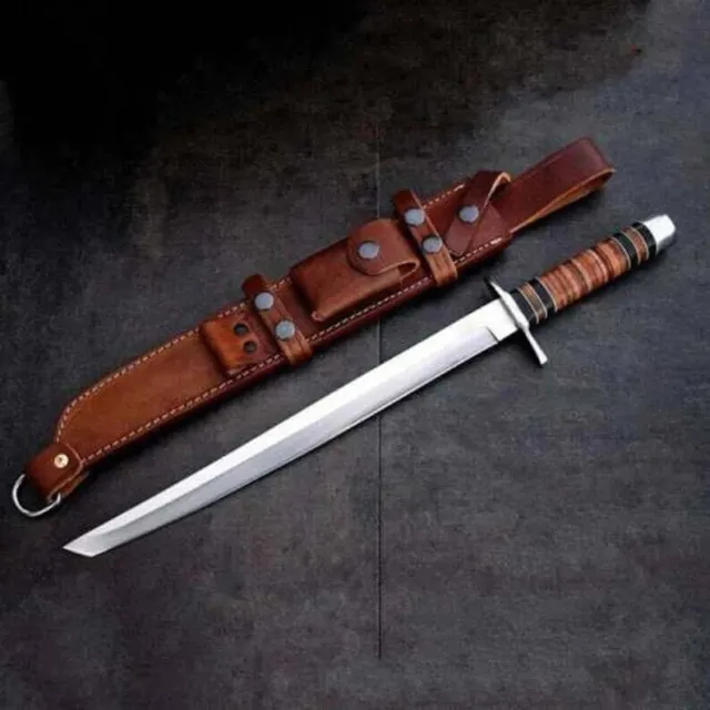 Custom Handmade Stainless Steel Short Katana Sword With Leather Sheath