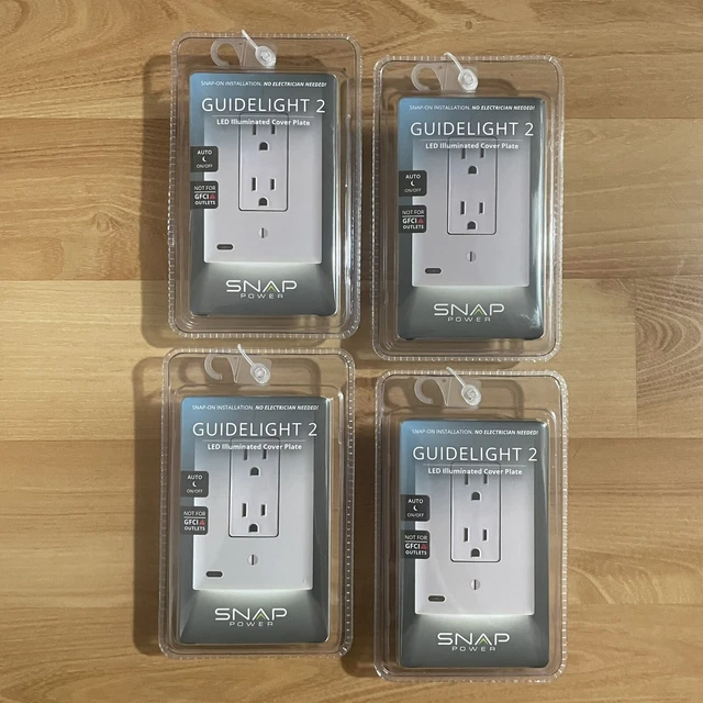 4 cubiertas de salida SnapPower GuideLight 2 luz nocturna sin baterías sin cableado NUEVAS