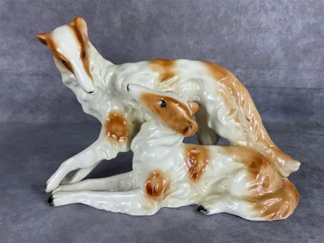 Sitzendorf Borzoi Afghan Hound Dogs Porcelain Sculpture Figurine
