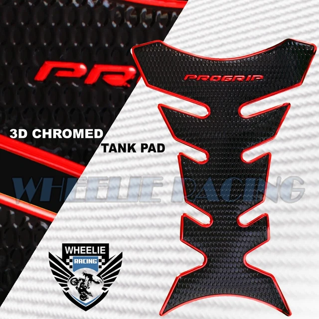 3D Fuel/Gas Tank Pad Protector Decal Pro Grip Perforated Gloss Black+Chrome Red