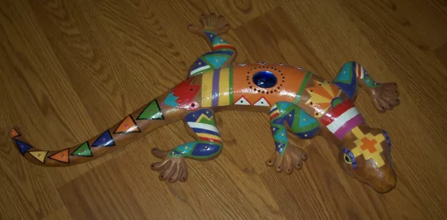 Enchanted Hand Painted Mexican Garden  Gecko Reptiles Art Décor 26" L