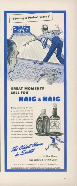 1941 Haig & Haig Scotch Bowling Perfect Score Strike Kilt Scarf Print Ad L5