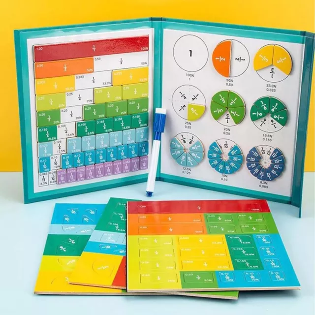 Children Magnetic Fraction Learning Math Toys Wooden Fraction Book Puzzle Set