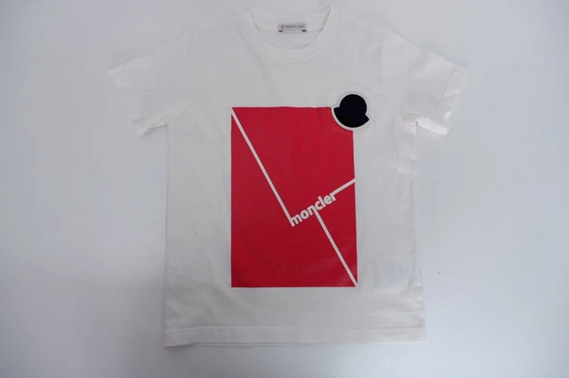 Moncler Boys T Shirt Top Age 8 Yrs White Red Logo Print Short Sleeve