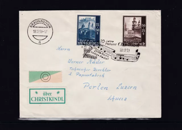 Sehr Dekorativer Brief mit Leitzettel Christkind und Sonderstempel aus 1959