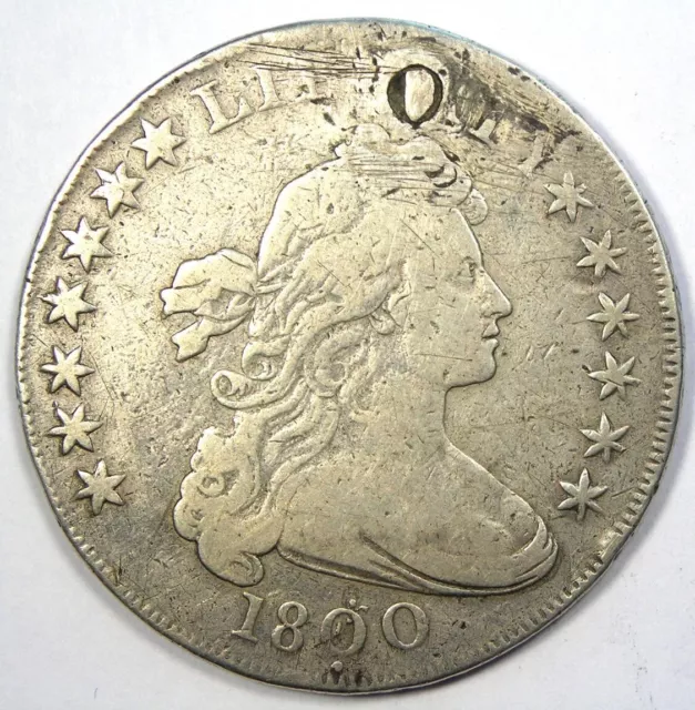 1800 Draped Bust Silver Dollar $1 Coin Dotted Date - Fine Details (Plugged)