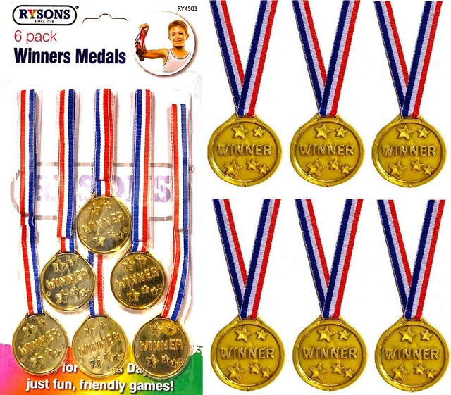 6Pc Kids Children Gold Plastic Winners Medals Sports Day Party Prize Awards Toys