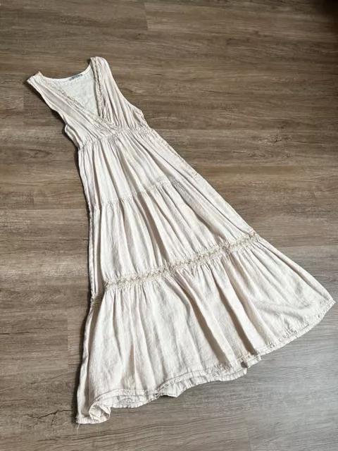 Elena Baldi Made In Italy Linen Maxi Dress Tan And Gold