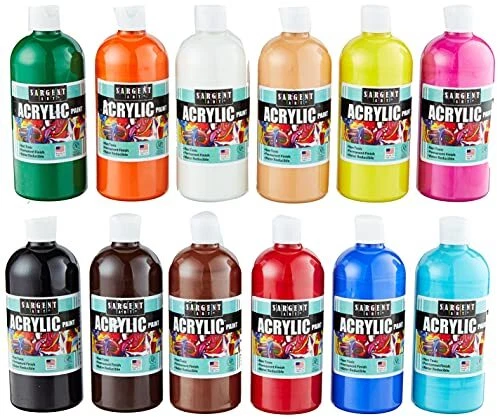 Sargent Art SARAD Acrylic Paint 16oz Bottles Colors may vary 12 Piece 24-6102