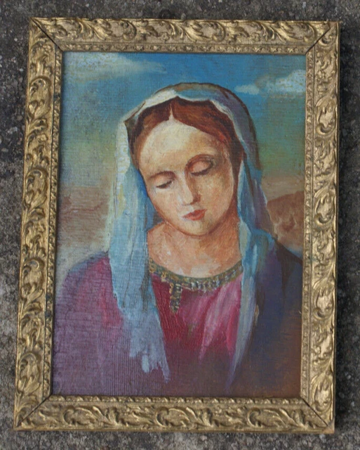 Le voile bleu Petite huile sur panneau non signe. portrait