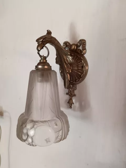 applique lampe murale art deco 1920 1930 en bronze nickelé tulipe en verre