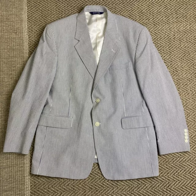 Stafford Blazer Mens 42 Short Seersucker Sportcoat Blue/White Lined