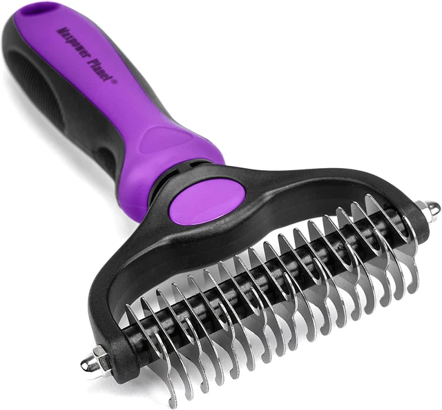Pet Grooming Brush - Double Sided Shedding and Dematting Undercoat Rake Comb for