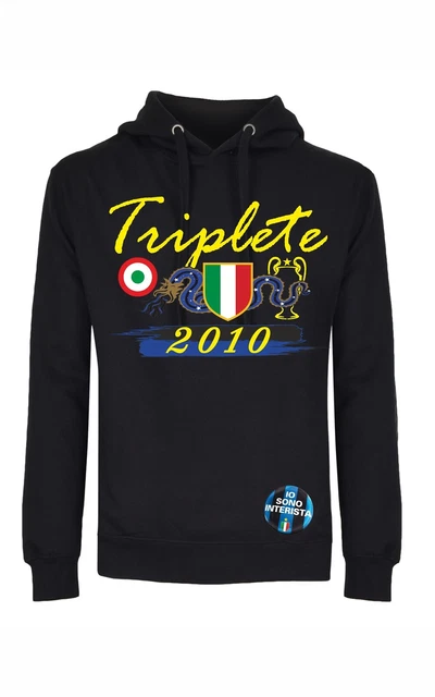 Felpa nera unisex con cappuccio e marsupio con stampa Triplete