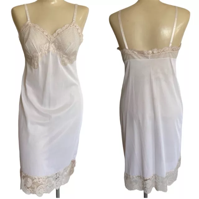 Vtg Gossard White Antron 3 Nylon Full Slip Size 34 Lace Bust Nightgown Dress