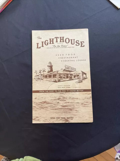 The Lighthouse Miami Beach Florida Vintage Restaurant Menu