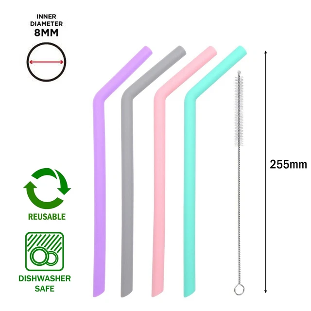 4 Pack Clear & Pink Acrylic Reusable Drinking Straws With Rings - 9 Inch BPA Free + Cleaning Brush 4 thumbnail image