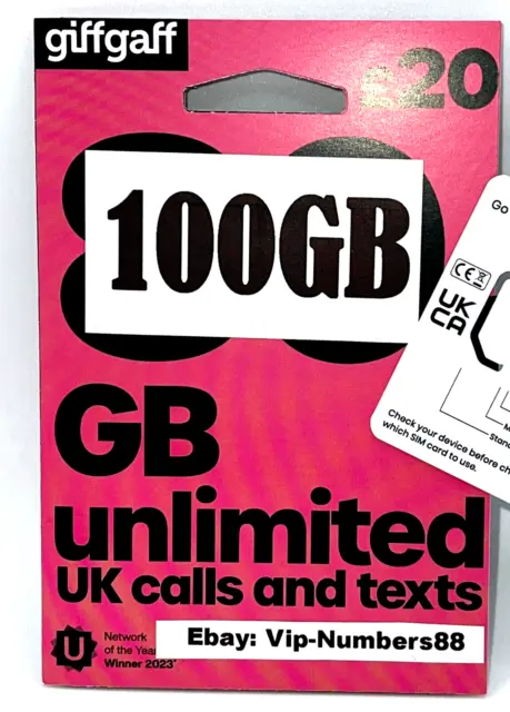 100GB NEW giffgaff Sim Card with Credit* Pay As You Go £5 FREE PAYG 2G 4G 5G GIF