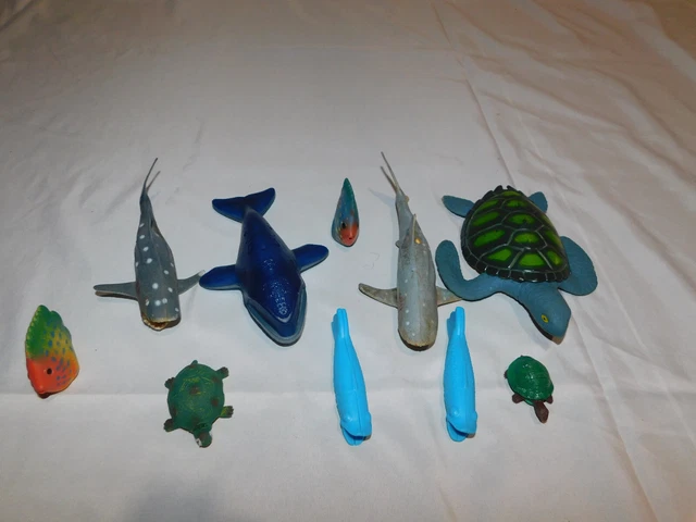 Lot Of 10 Colorful Sea Animals Whale Shark Fish Sea Turtle Rubber Toys