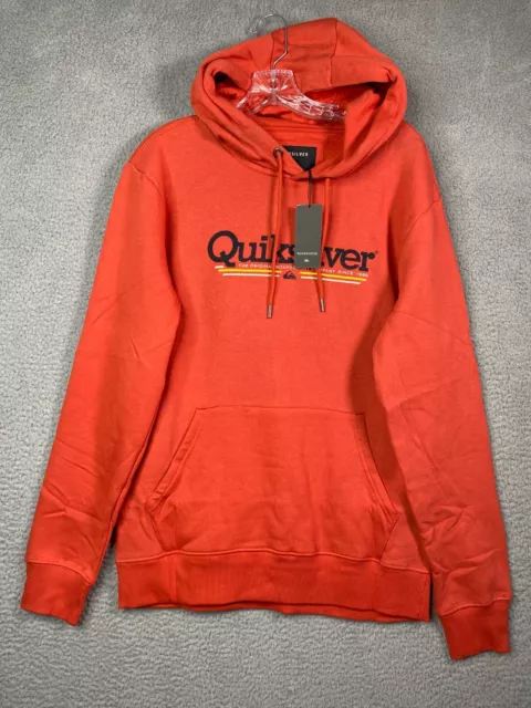 Quiksilver Hoodie Mens Medium Orange Fleece Spellout Print Long Sleeve NEW NWT