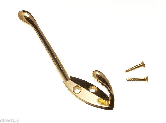 Pk 5 Hat And Coat Hook Robe Hanger + Screws Brass Chrome Nickel Or White Finish