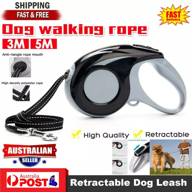 Strong Heavy Duty Long Retractable Dog Walking Lead Rope For Pet Dog Cat AU