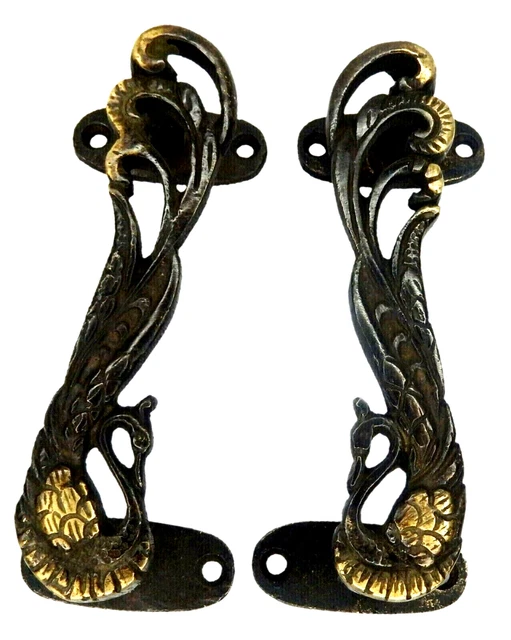 Vintage Style Handmade Brass Peacock Shape Door Pull Handle Home Office Decor