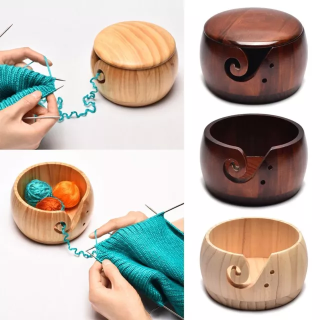 Basket Wooden Yarn Bowl Knitting Crochet Weaving Tool Wool Holder Organizer