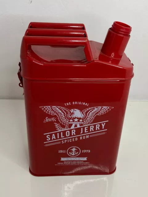 🍌 SAILOR JERRY Spiced Rum Gas Red Can Decanter Metal Canister NO SPOUT EUC FL 3