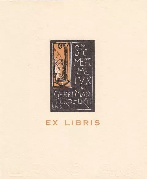Exlibris Bookplate Hochdruck Bruno da Osimo 1888-1962 Öllampe