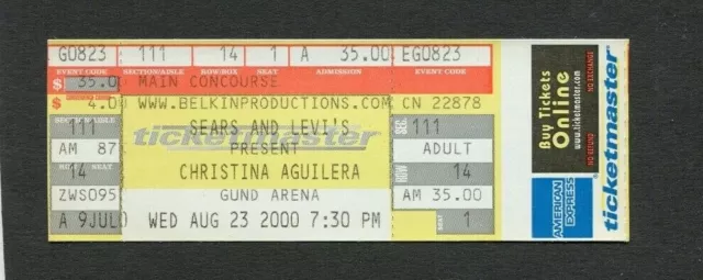 2000 Christina Aguilera unused full concert ticket Cleveland Ohio Mi Reflejo