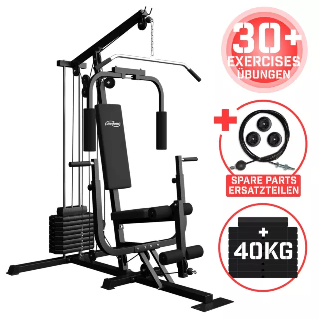 Physionics® Kraftstation Fitnessstation mit Beinpresse 40kg Gewichten Multigym