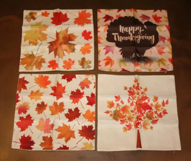 ZUYUSUT Set of 4 Fall Throw Pillow Covers 18"x18" Happy Thanksgiving Leaves NEW