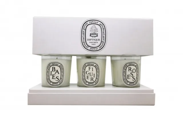 Diptyque Votive Candle Trio Gift Set 70G Baies + 70G Figuier + 70G Roses. New