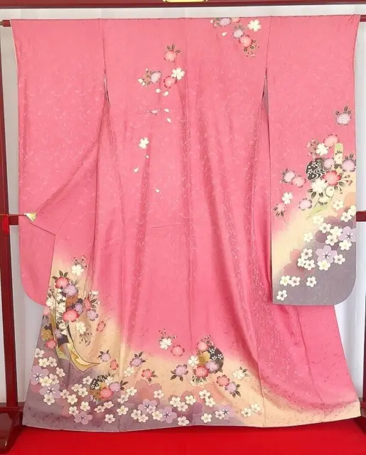 Japanese Kimono “Furisode” Pure Silk/Pink/Cherry blossoms/Traditional/Cute