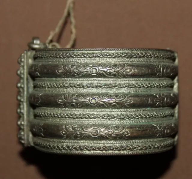 Antique Greek Folk ornate floral Silver Hinged Bracelet 2