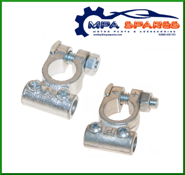 SET OF TWO BATTERY TERMINAL CLAMPS (POS & NEG) 60mm² 11mm HEAVY DUTY £7 ...