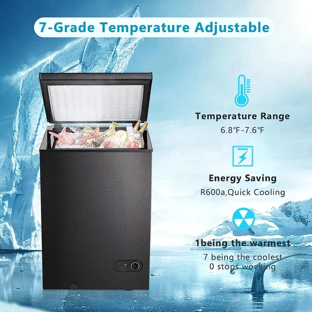 CHEST FREEZER 3.5 Cu.Ft, Upright Freezer, Adjustable Temperature, Black