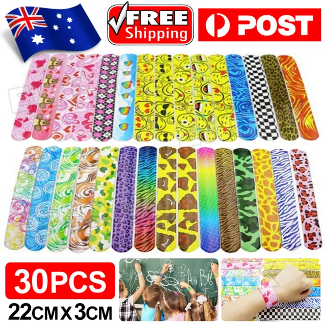 30PCS Slap Bands Mixed Wrist Snap Kids Party Favor Novelty Toys Play band NEW AU