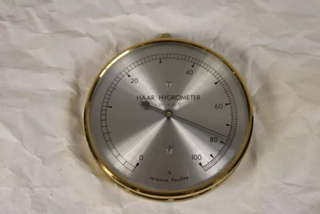 B8/ alter Haar Hygrometer - Messgerät z. aufhängen - Metallgehäuse - Ø 10 cm/224