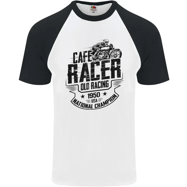 Cafe Racer Old Racing Motorcycle Biker Mens S/S Baseball T-Shirt
