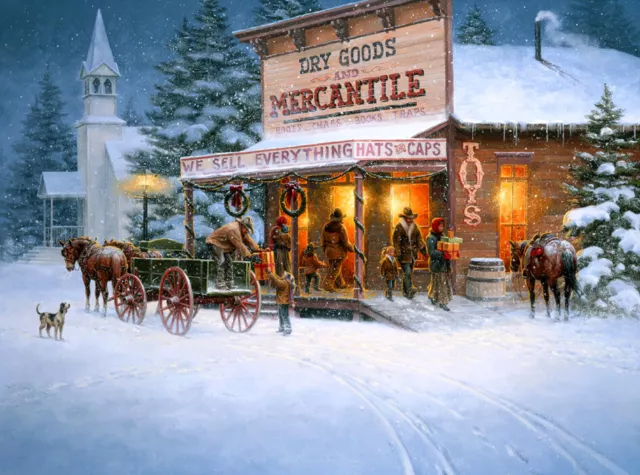 Cowboy buying christmas presents oil painting Giclee Art Printed on canvas L2133