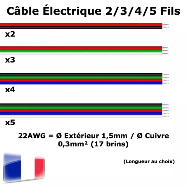 AWG22 Câble Électrique Modélisme Fil Souple Extension 2/3/4/5 Conducteurs
