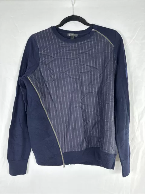 J Crew Merino Wool Sweater Womens Size M Blue Striped Long Sleeve Pullover