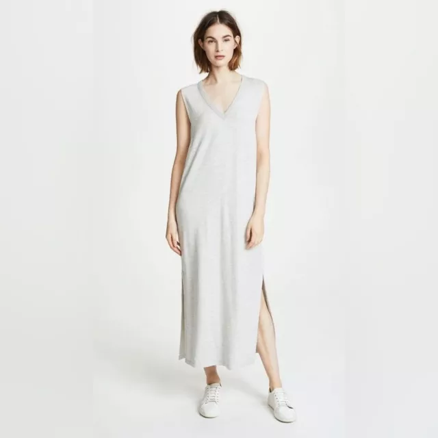 Rag and Bone Light Grey Phoenix V neck Midi Sleeveless Jersey Dress M